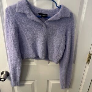 Fuzzy Cropped Sweater in Light Purple
